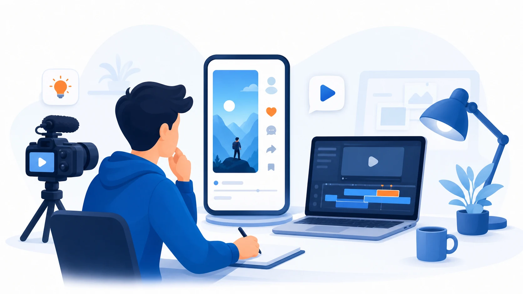 Illustration of a content creator researching public video formats